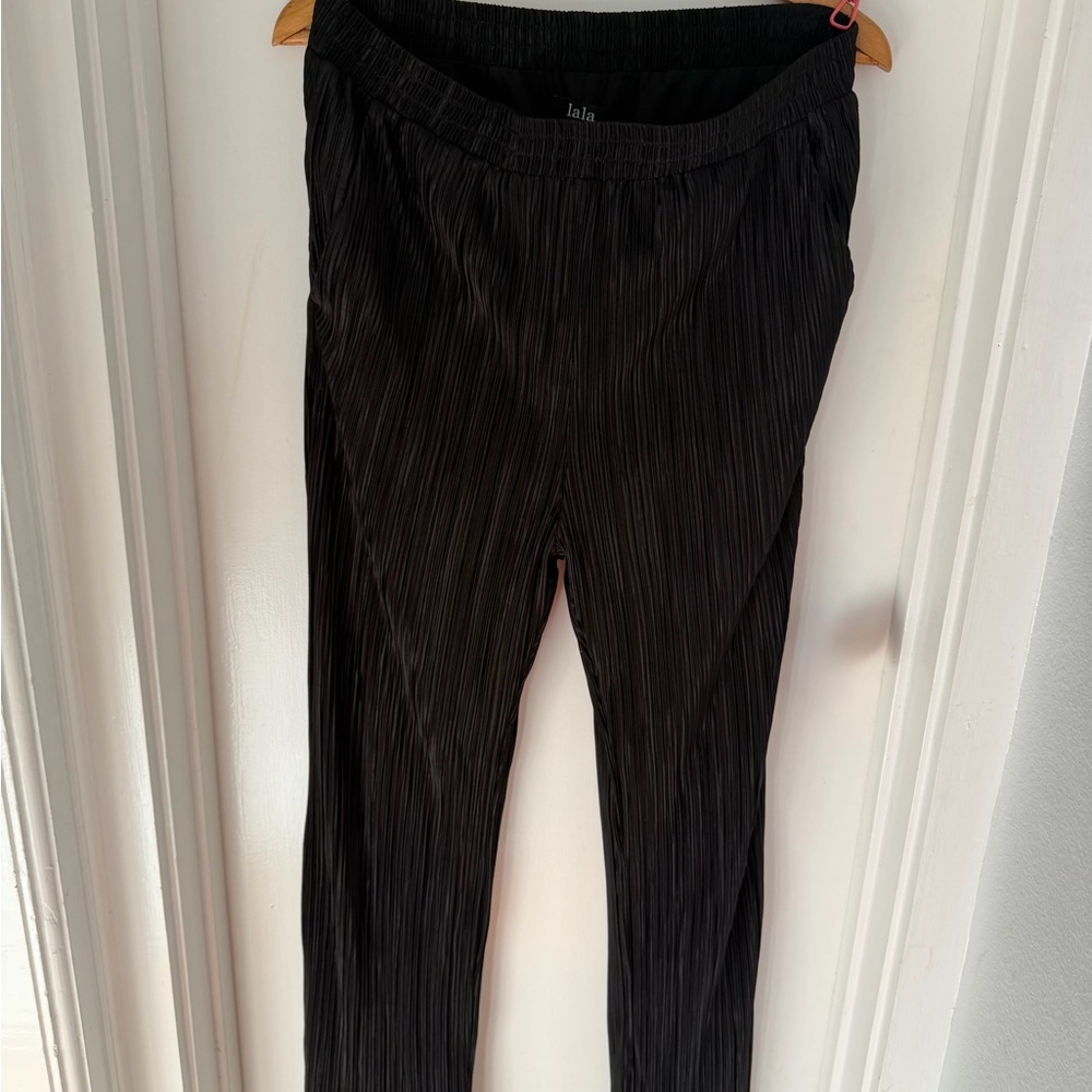 Dressed in LALA Black Pleated Button Down Shirt and pants set - Picture 3 of 3